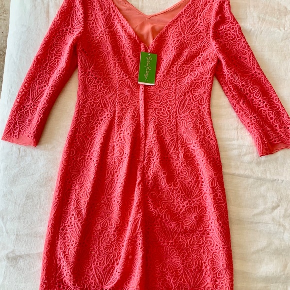 NEW! Lilly Pulitzer Island Coral Lace Dress Size 0 - Picture 7 of 11